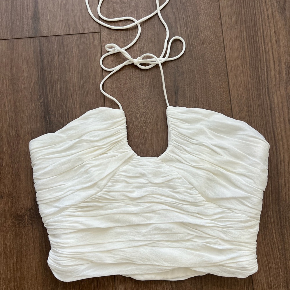 Zara White Cropped Halter Tie Top Medium M